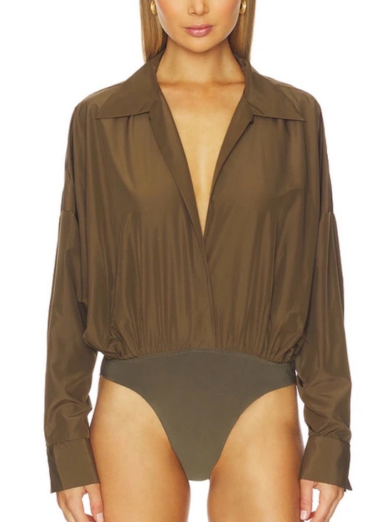 june & hudson Tops - june & hudson Olive Textured Draped Blouse